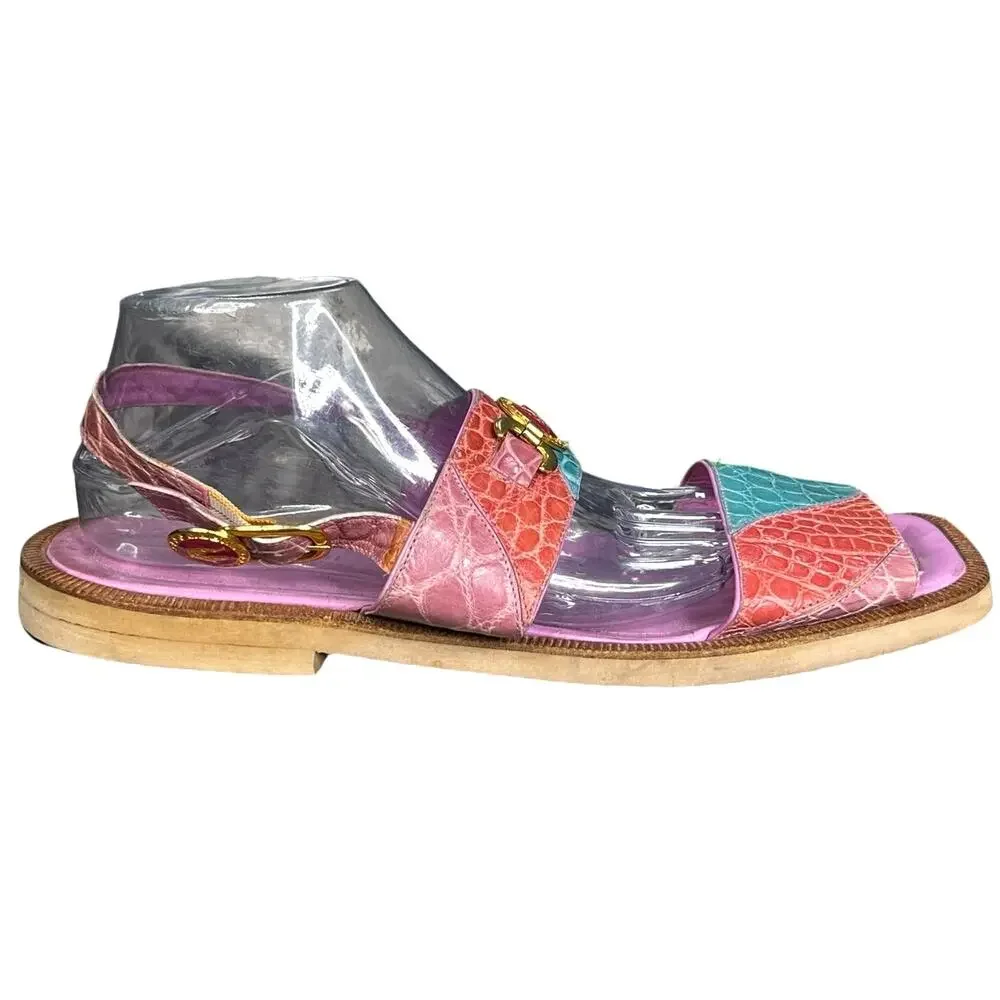 Vintage Wendel’s Italian Made Pastel Pink Blue Alligator Sandals Size US 11/11.5